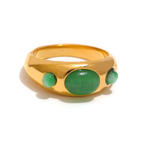 Yhpup-Bague En Acier Inoxydable Pour Femme, Turquoise Naturelle, Opale, Pierre, Breloque, Mode, Vintage, Vert, Bijoux, Déclaration, Cadeau
