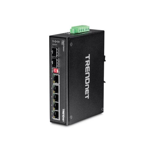 TRENDnet TI-G62 - Commutateur - non géré - 5 x 100/1000/10000 + 1 x SFP Gigabit partagé + 1 x SFP - Montage sur rail DIN, fixation murale - Tension CC - Conformité TAA