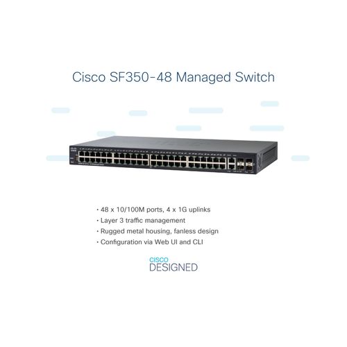 Cisco Small Business SF350-48 - Commutateur - C3 - Géré - 48 x 10/100 + 2 x 10/100/1000 + 2 x SFP Gigabit combiné - Montable sur rack