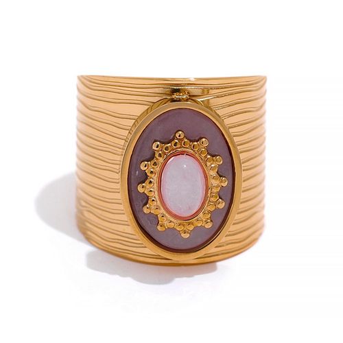 Yhpup Bague Large En Pierre Naturelle Rose Ou Verte Pour Femme, Bijou En Acier Inoxydable, Breloque Élégante, Cadeau De Déclaration, France