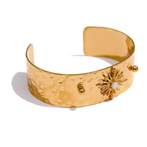 Yhpup-Bracelet Manchette En Résine Céleste Étanche, Acier Inoxydable, Document Doré, Bijoux De Mode Bergame, Cadeau De Gala Chic