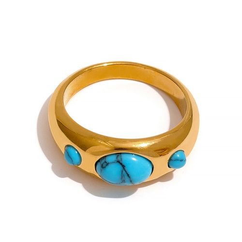 Yhpup-Bague En Acier Inoxydable Pour Femme, Turquoise Naturelle, Opale, Pierre, Breloque, Mode, Vintage, Vert, Bijoux, Déclaration, Cadeau