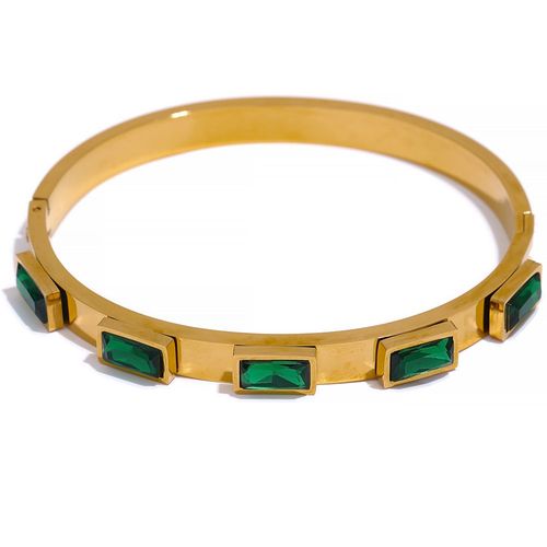 Yhpup-Bracelet Cubique Vert En Acier Inoxydable Pour Femme, Bijou Non Réglable, Breloque À La Mode, Cadeau