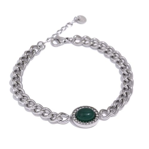 Yhpup-Bracelet À Breloques En Acier Inoxydable Pour Femme, Pierre D'agate Verte, Bijoux Jonc Jobracelet, Plaqué Or 18k, Accessoire De Poignet, Cadeau