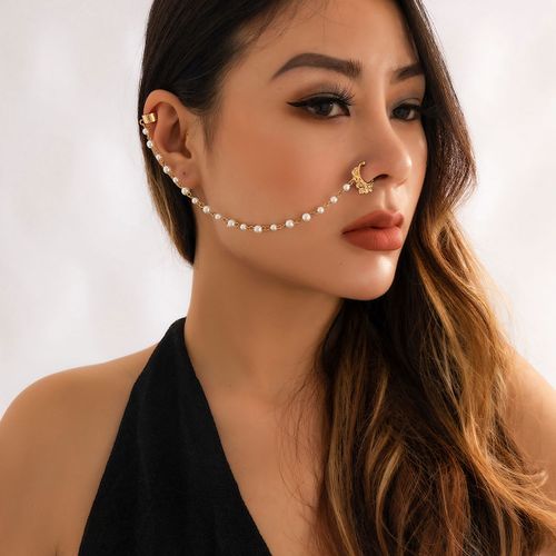 Lacteo-Réinitialisation Anneaux Chimantarctique Pour Femme, Boucles D'oreilles Connectées, Petites Perles De Clip Noires Et Vertes, Faux Piercing Narine, Bijoux De Corps