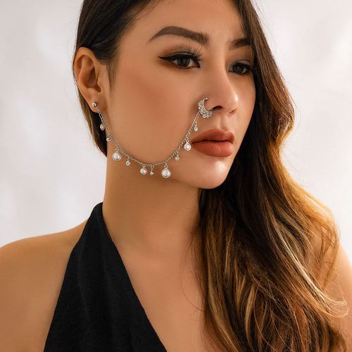Lacteo-Réinitialisation Anneaux Chimantarctique Pour Femme, Boucles D'oreilles Connectées, Petites Perles De Clip Noires Et Vertes, Faux Piercing Narine, Bijoux De Corps