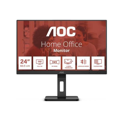 AOC 24E3QAF - Écran LED - 24" - 1920 x 1080 Full HD (1080p) @ 75 Hz - IPS - 1000:1 - 4 ms - HDMI, VGA, DisplayPort - haut-parleurs - noir texturé
