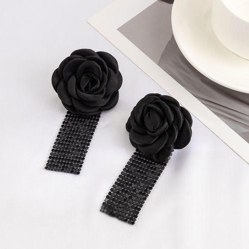 Lacteo-Boucles D'oreilles Steampunk En Forme De Fleur Pour Femme, Pendentif En Maille Plate, Bijoux De Ixet Festival, Noir