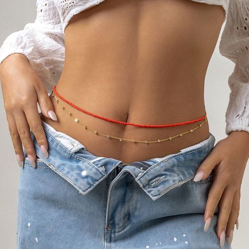Lacteo ? Chaîne De Taille Perlée, Style Boho, Sexy, Strass, Breloque De Ventre, Nouveau Style, Bijoux Pour Femmes, Fête D'été, Plage, Tendance