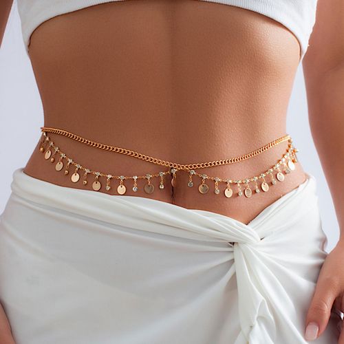 Lacteo ? Chaîne De Taille À Pampilles En Strass Pour Femmes, Sexy, En Forme De Coquille D'étoile Croisée, Bijoux De Corps, Fête Sur La Plage