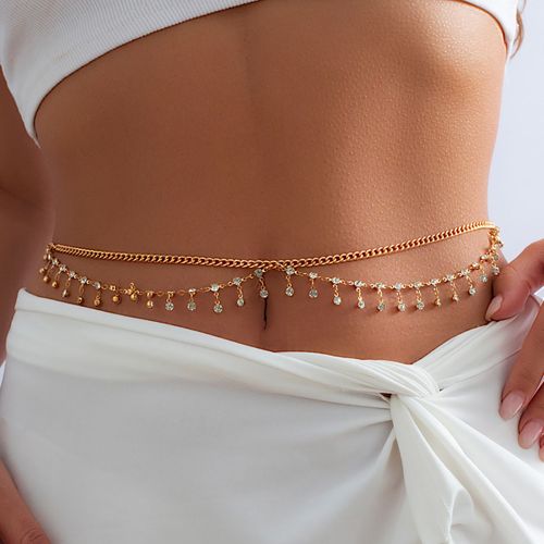 Lacteo ? Chaîne De Taille À Pampilles En Strass Pour Femmes, Sexy, En Forme De Coquille D'étoile Croisée, Bijoux De Corps, Fête Sur La Plage