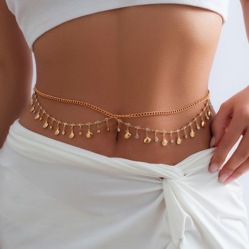 Lacteo ? Chaîne De Taille À Pampilles En Strass Pour Femmes, Sexy, En Forme De Coquille D'étoile Croisée, Bijoux De Corps, Fête Sur La Plage