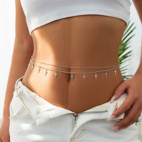 Lacteo ? Chaîne De Taille À Breloque Croisée Sexy Pour Femmes, Double Couche, Chaîne De Ventre Mince En Métal, Bijoux De Corps, Accessoires De Fête Plage, Cadeaux