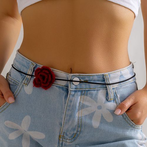 Lacteo ? Chaîne De Taille En Fil De Coton Pour Femmes, Élégant, Tissage De Fleurs, Bijoux Sur Le Ventre, Corde De Velours, Chaîne Pour Le Corps, Soirée D'été Pour Dames