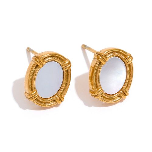 Yhpup-Petites Boucles D'oreilles Géométriques Rondes Et Promenales Pour Femme, Acier Inoxydable, Coquille Acrylique Verte, Charme Chic, Bijoux Vintage À La Mode