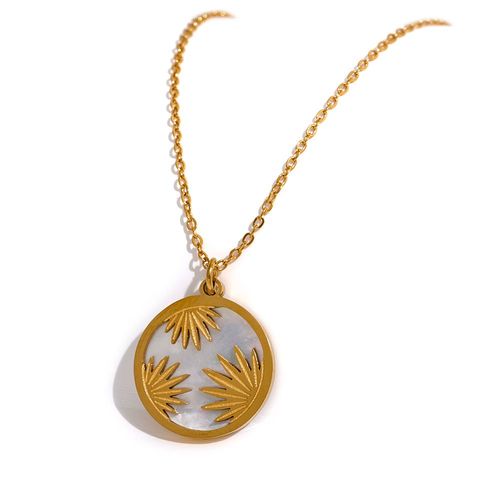 Yhpup-Collier En Acier Inoxydable Avec Pendentif Rond En Coquillage Et Fleurs, Bijou Simple Pour Femme
