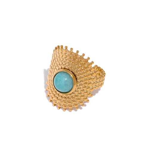 Yhpup Bague En Pierre Turquoise Naturelle, Bijou En Acier Inoxydable Avec Croix Carrée, Style Bohème, Anneau Réglable, Très Tendance, Bijouterie D'été