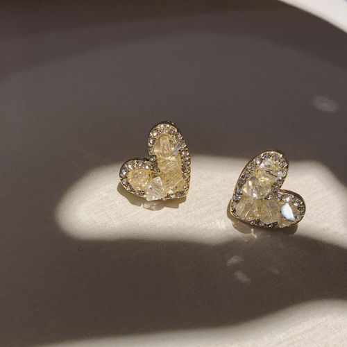 Boucles D'oreilles En Forme De C¿Ur Pour Femmes Et Filles, Strass, Mignon, Couleur Or Rose, Romantique, Cadeau De Mariage