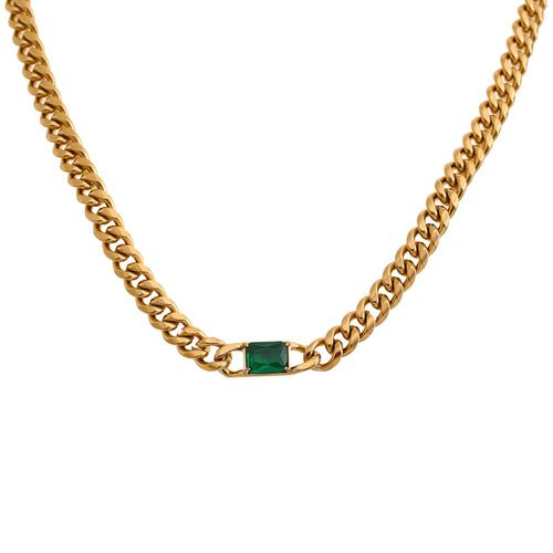 Yhpup-Collier Cubique Vert En Acier Inoxydable, Bijoux En Or Poli, Nouvelle Collection