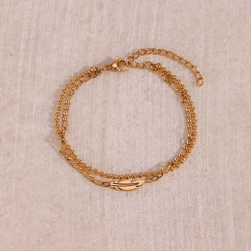 Nouveaux Bracelets En Acier Inoxydable Avec Pendentif Feuille D'or Pour Femmes, Rétro Punk Gothique, Chaîne À Lèvres Croisée, Bijoux Cadeaux