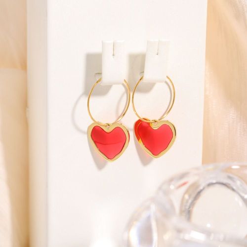 Boucles D'oreilles En Forme De C¿Ur Pour Femmes Et Filles, En Émail Rouge, Couleur Or, En Métal, Grand Crochet, Bijoux Cadeaux