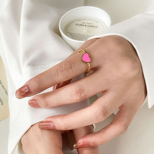 Bague En Acier Inoxydable Style Bohémien Pour Femmes Et Filles, Bijoux Rock, Vintage, Émail Rose, Amour, C¿Ur, Idée Cadeau Pour Gir