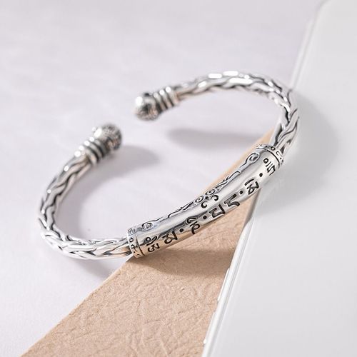 Bracelet Ouvert Plaqué Argent Pour Hommes Et Femmes, Motif Torsadé Rétro, Totem Sanskrit, Manchette Hip-Hop, Amulette Décontractée Pour Couple, Bijoux