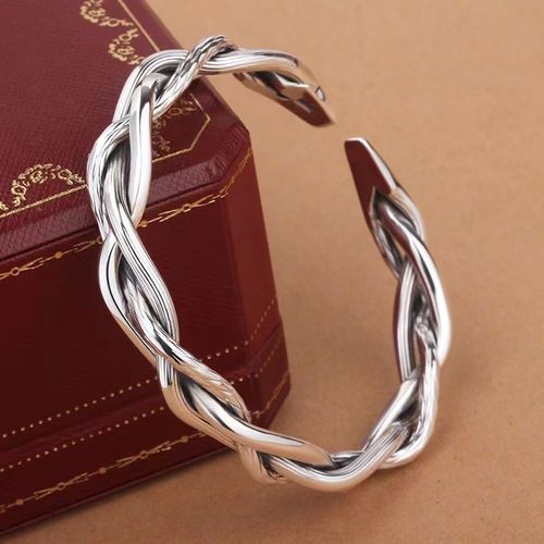 Bracelet De Manchette Tressé En Fil Torsadé Plaqué Argent Pour Hommes Et Femmes, Bracelets Rétro Faits À La Main, Bijoux Décontractés À La Mode