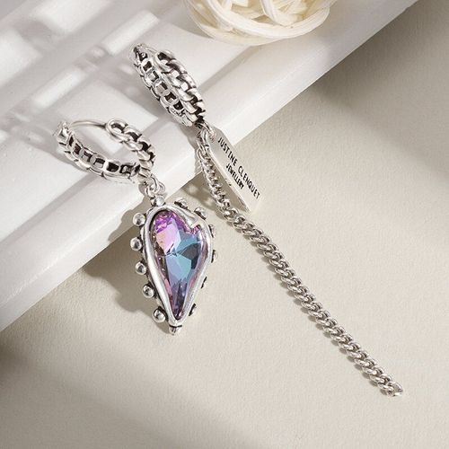 Boucles D'oreilles Créoles Pendentif Coeur En Cristal Violet Vintage Pour Femmes Et Filles, Hypoallergéniques, Bijoux Fantaisie, Cadeau De Fête