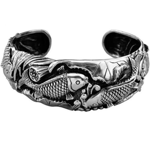 Bracelet Amulette En Métal De Poisson Argenté Vintage Pour Hommes Et Femmes, Breloque De Style Chinois, Style Ethnique, Cadeau De Bijoux Porte-Bonheur