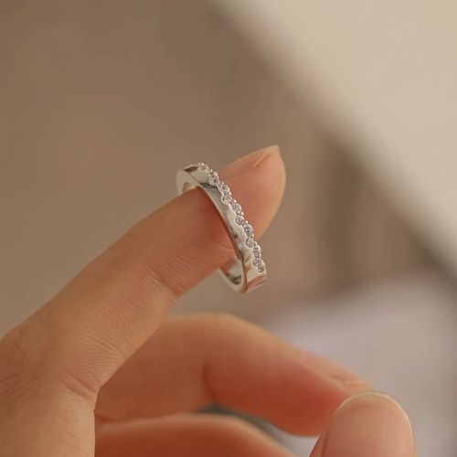 Bague De Couple Avec Lettrage, Plaquée Argent Incrustée De Zircon, Bague Statique Tendance Pour Hommes Et Femmes, Fiançailles De Mariage, Charme, Cadeau, Bijoux