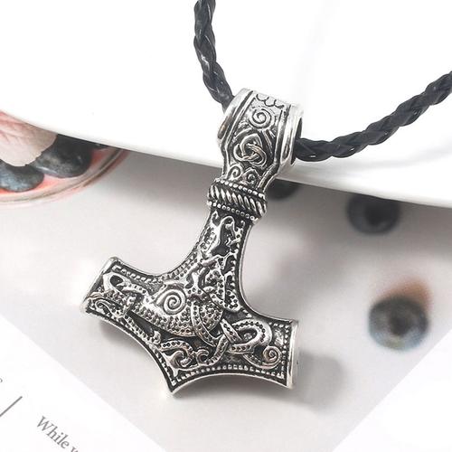 Mjolnir ? Collier Amulette En Corde Pour Hommes, Style Scandinave, Viking, Marteau De Thor, Avec Pendentif Ancre