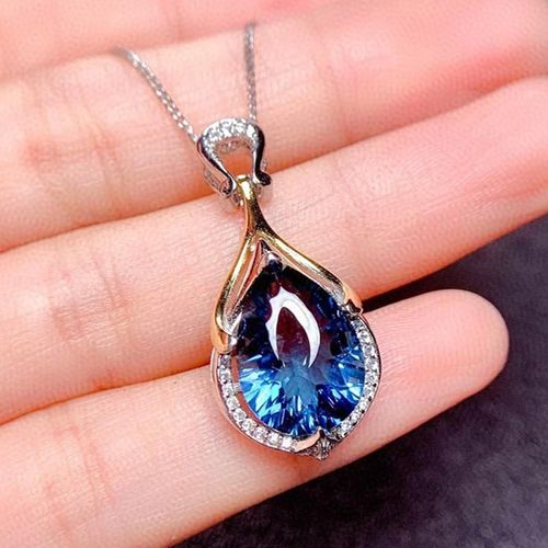 Collier À Breloques En Cristal Bleu De Mer Pour Dames, Gouttes D'eau Exquises, Pendentif Élégant, Bijoux De Rhpour Filles, Cadeau Des Travailleurs