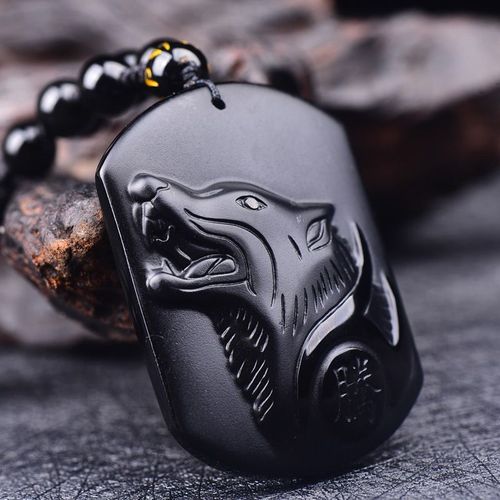 Collier Pendentif Tête De Loup Sculpté En Pierre Noire Dominatrice Pour Hommes, Bijoux De Charme Cool, Personnalité De La Mode