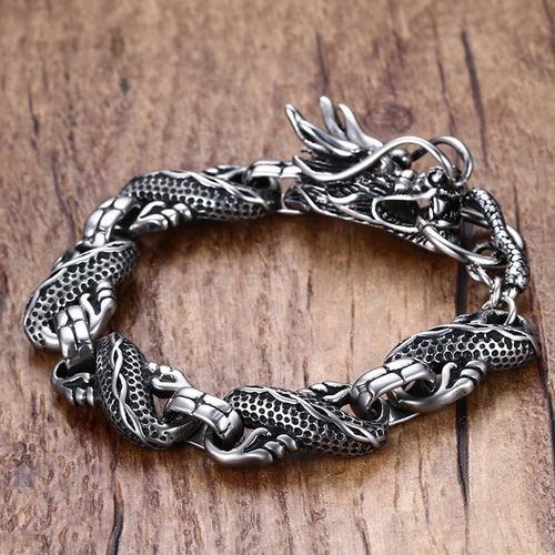 Bracelet Dragon Vent Ethnique Vintage Plaqué Argent Pour Homme, Manchette, Moto, Breloque, Cadeau Bijoux