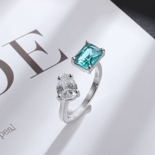 Bague Carrée En Zircone Pour Femmes, Design De Mode, Goutte D'eau, Anneau Ouvert Plaqué Argent, Bijoux De Fête De Cocktail, Cadeaux