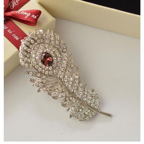 Broche Vintage En Plumes De Paon Blanches, Avec Strass Délicats, En Cristal, En Forme D'animal, Pour Femmes, Bijoux Élégants, Cadeau De Mariage