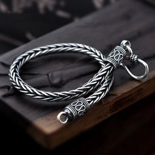 Bracelet Torsadé Plaqué Argent Pour Homme, Vintage, Simple, Queue Enracinée, Décontracté, Bijoux, Cadeau