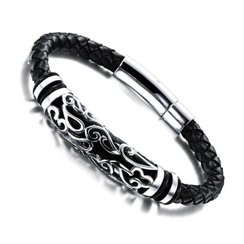 Bracelet En Cuir Tressé À Motif De Découpe En Métal Pour Hommes, Bracelet En Cuir Monocouche, Cadeaux De Bijoux Décontractés, Tendance De La Mode