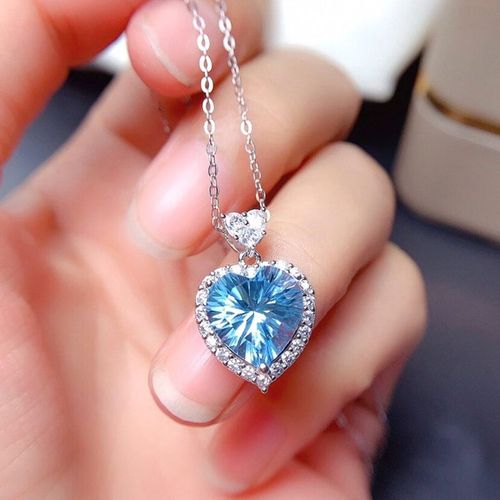 Collier De Luxe Romantique Bleu Mer, Pendentif Coeur En Cristal, Amour Promesse, Collier Pour Filles, Fiançailles, Bijoux De Mariage