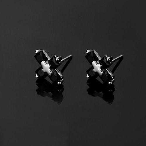 Boucles D'oreilles À Clous Plaqué Argent Pour Hommes, Bijoux Classiques En Cristal Noir, Hypoallergéniques, Accessoires Pour Hommes, Piercing
