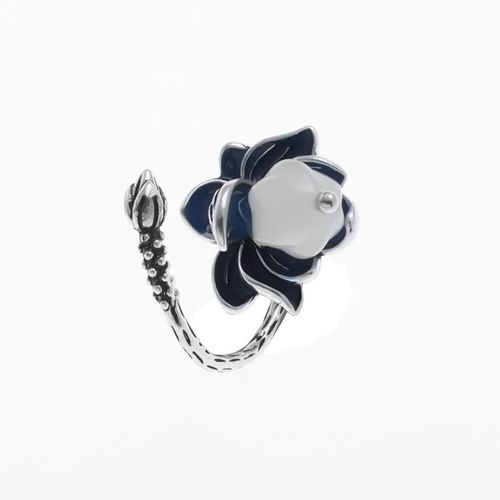 Bague Ouverte En Jade Imitation Lotus Bleu Pour Femmes, Bijoux Élégants, Accessoires, Style Ethnique