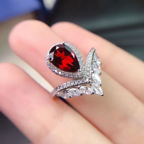 Bague Ouverte En Forme De Goutte D'eau, Pierre Rouge, Couronne, Délicat, Rotterdam, Clip Mousseux, Plaqué Argent, Bijoux De Cocktail, Queparty, Pour Femme