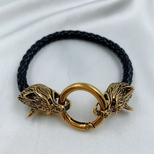 Bracelet Punk Viking Tête De Loup En Métal Pour Homme, Tressé À La Main, En Cuir Noir, Biker Ride Rock, Bijoux De Ix, Cadeau