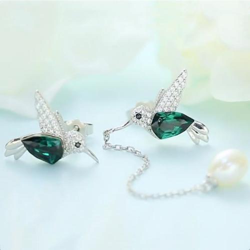 Ensemble De Bijoux Colibri Plaqué Argent Pour Femme, Boucles D'oreilles Jonecklace, Pendentif En Cristal Vert Et Noir, Bijoux Spinaux Pour Petite Amie