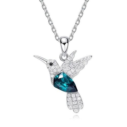 Ensemble De Bijoux Colibri Plaqué Argent Pour Femme, Boucles D'oreilles Jonecklace, Pendentif En Cristal Vert Et Noir, Bijoux Spinaux Pour Petite Amie