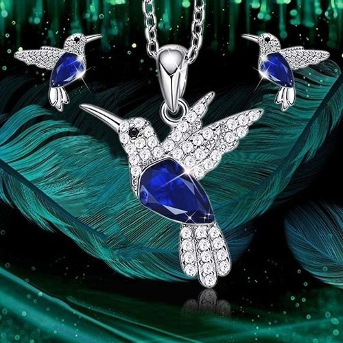 Ensemble De Bijoux Colibri Plaqué Argent Pour Femme, Boucles D'oreilles Jonecklace, Pendentif En Cristal Vert Et Noir, Bijoux Spinaux Pour Petite Amie