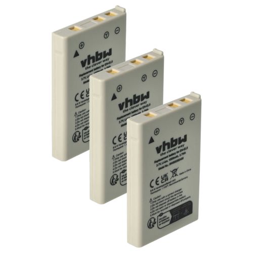 vhbw 3x Batterie compatible avec Nikon Coolpix P6000, P5100, P80, P520, P530, P90, S10 appareil photo (1000mAh, 3,6V, Li-ion)