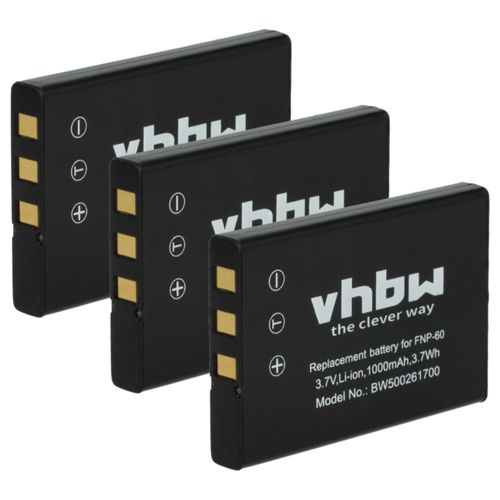 vhbw 3x Batterie compatible avec Kodak LS443, DX7630, DX7590, DX7440, DX6490, LS753, LS743, LS420, LS633, P712 appareil photo (1000mAh, 3,6V, Li-ion)