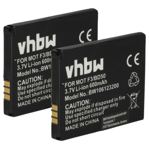 vhbw 2x Batterie remplacement pour Motorola SNN5796, SNN5796A, BD50 pour téléphone fixe sans fil (600mAh, 3,7V, Li-ion)
